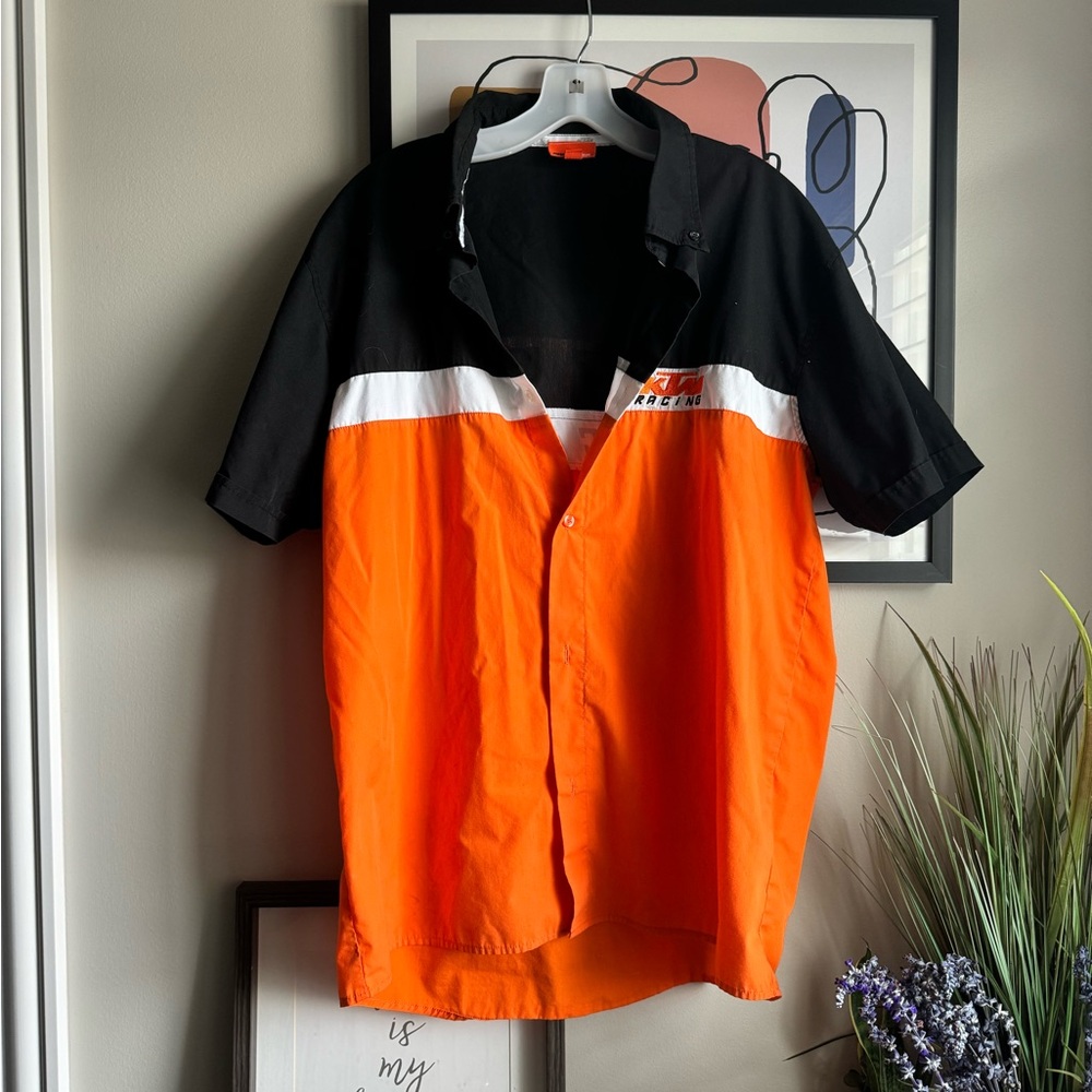 KTM RACING Men's Black and Orange Casual Button Down Shirt
